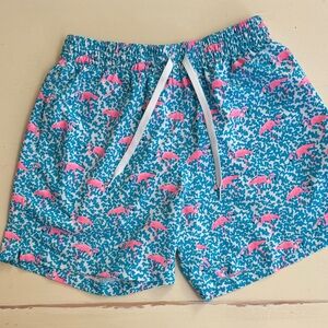 chubbies Blue Swim Shorts with Pink Flamingo Print